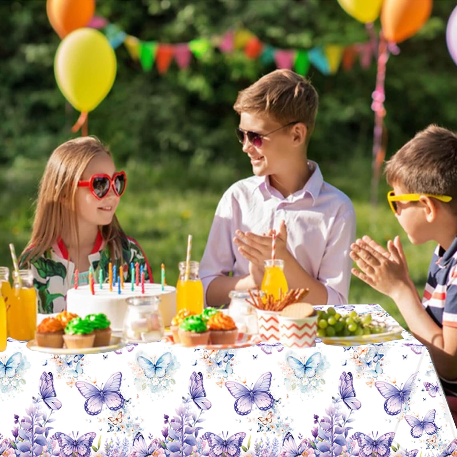 Letromp 3 Pcs Butterfly Birthday Tablecloth Watercolor Purple Butterfly Table Covers for Spring Butterfly Theme Girls Baby Shower 1st 2nd 3rd 4th Bday
