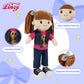 Linzy 15" Little Sweet Hearts Riley Doll for Girls, Soft Plush Rag Doll with Brown Pigtails, Denim Vest & Pink Smile Shirt, Stuffed Play Doll