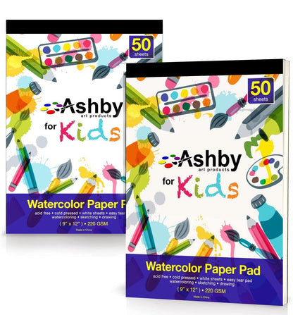 100 Sheets - Watercolor Paper Pads (9"x12") - Premium Thick Pages (220 GSM) - Also Great for Drawing, Finger Painting & Sketching; Easy Tear Design
