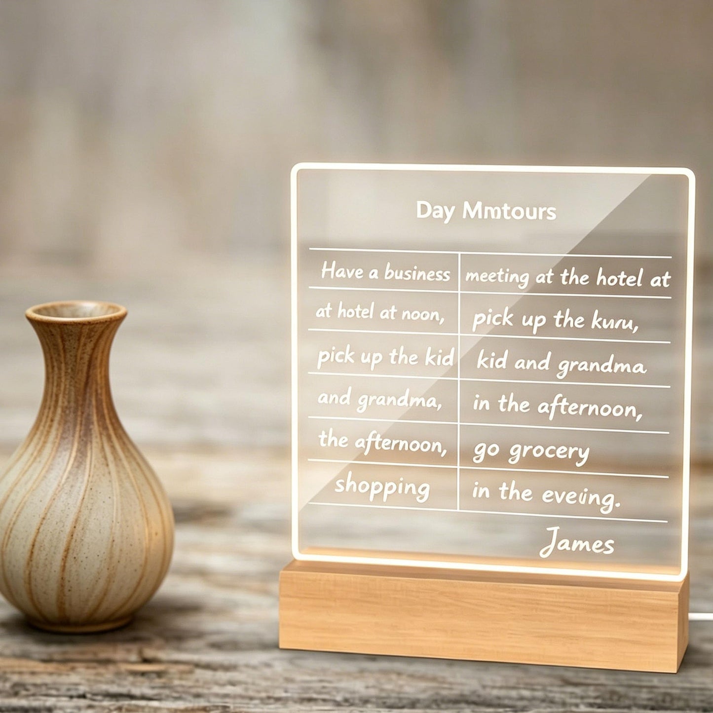 2-in-1 LED Night Light & Dry-Erase Board, 5.91x5.91"Wooden Acrylic Light, LED Note Board Message Board, Arcrylic Memo Board Doodle Glow Board