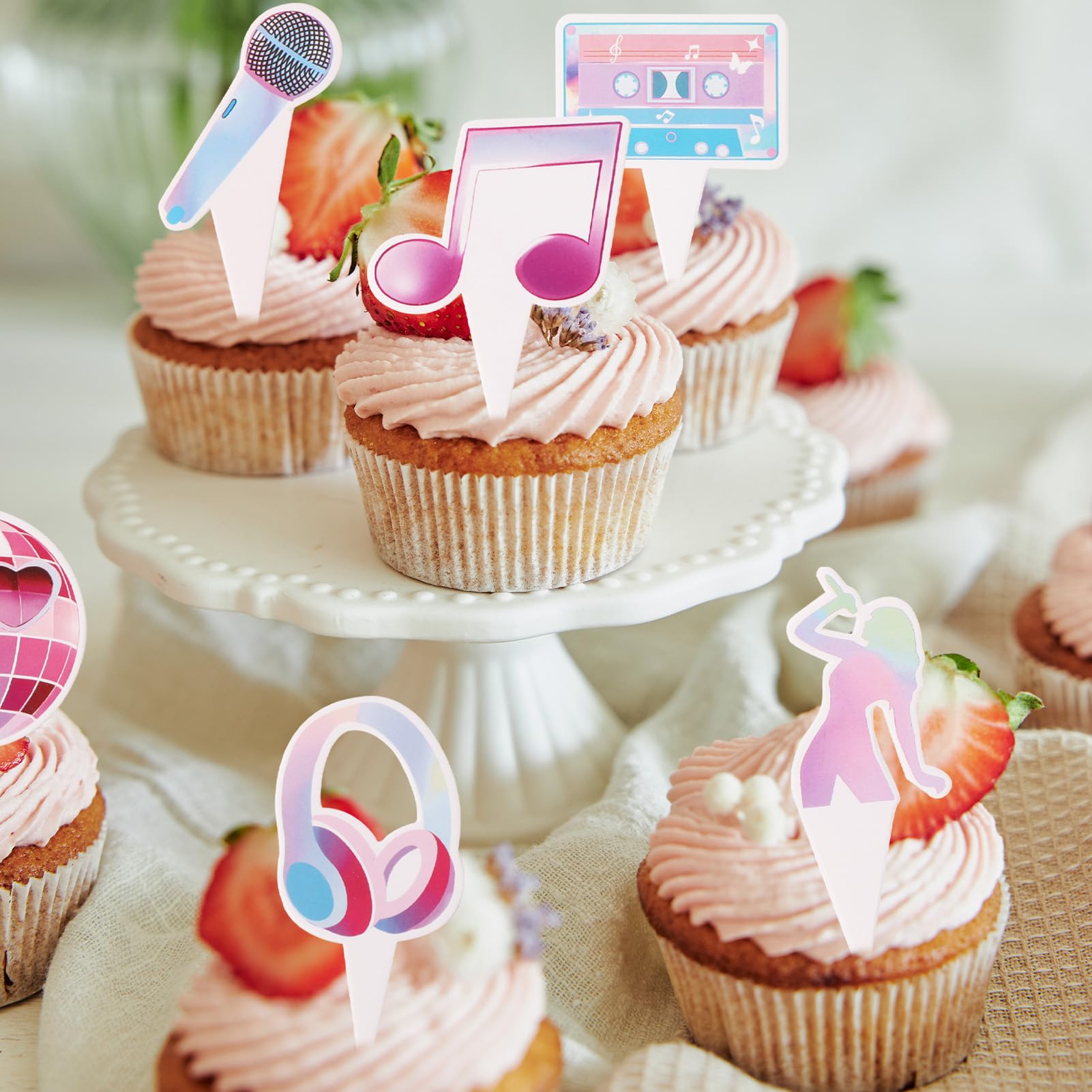 24 Pcs Music Birthday Decorations Popular Music Party Cupcake Toppers Super Star Music Lover Cake Decorations?Singer Themed,Girls Birthday,Fans