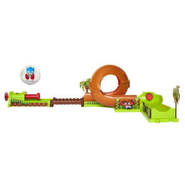 Sonic The Hedgehog Pinball Green Hill Zone , Track Play Set, 9 Piece, with Looping Action & Automatic Bumper Exclusive Sonic Sphere Included, for Ages