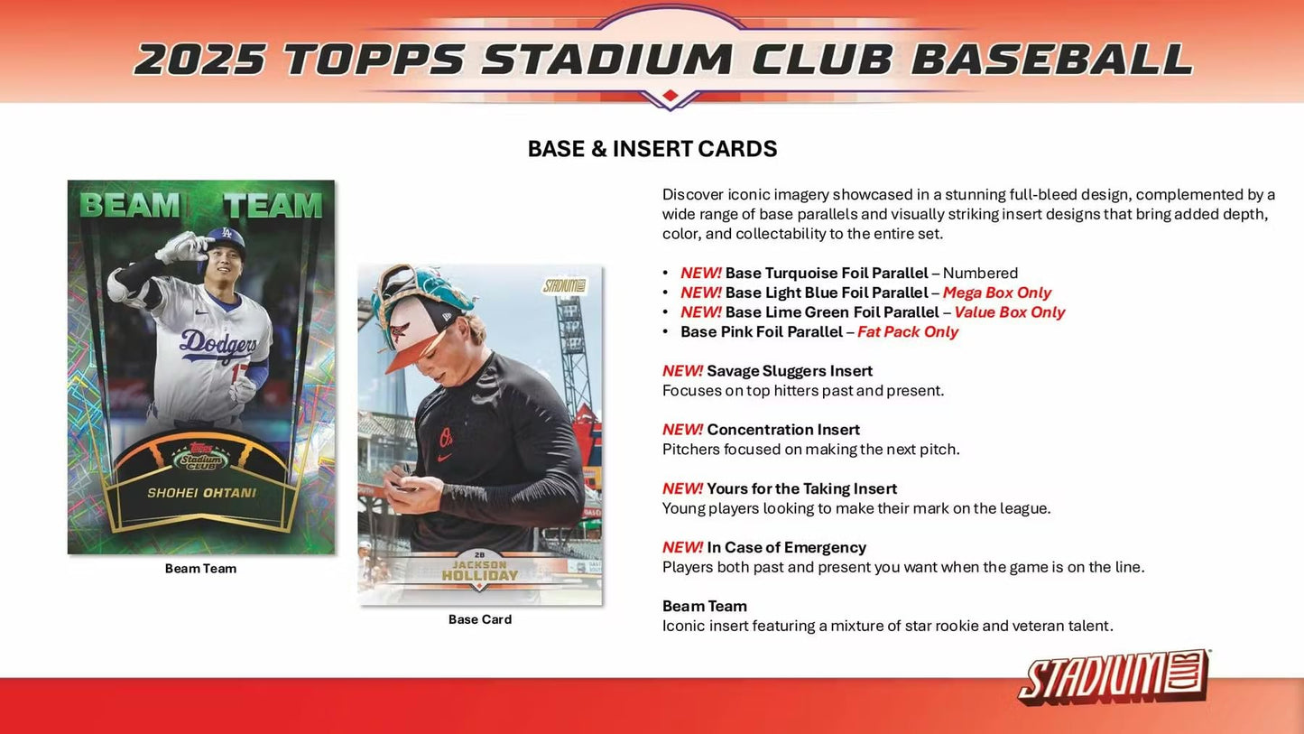 2025 Topps Stadium Club Baseball Mega Trading Card Box (2 Sepia Parallels Per Box)
