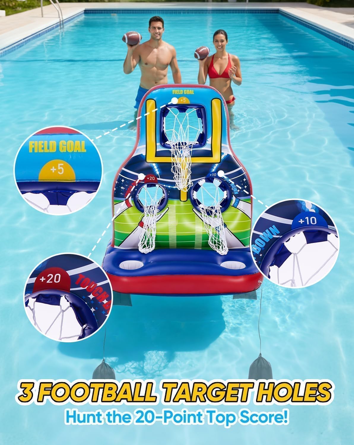Inflatable Football Toss Pool Games Set, Fun Pool Float Toys for Kids Teens