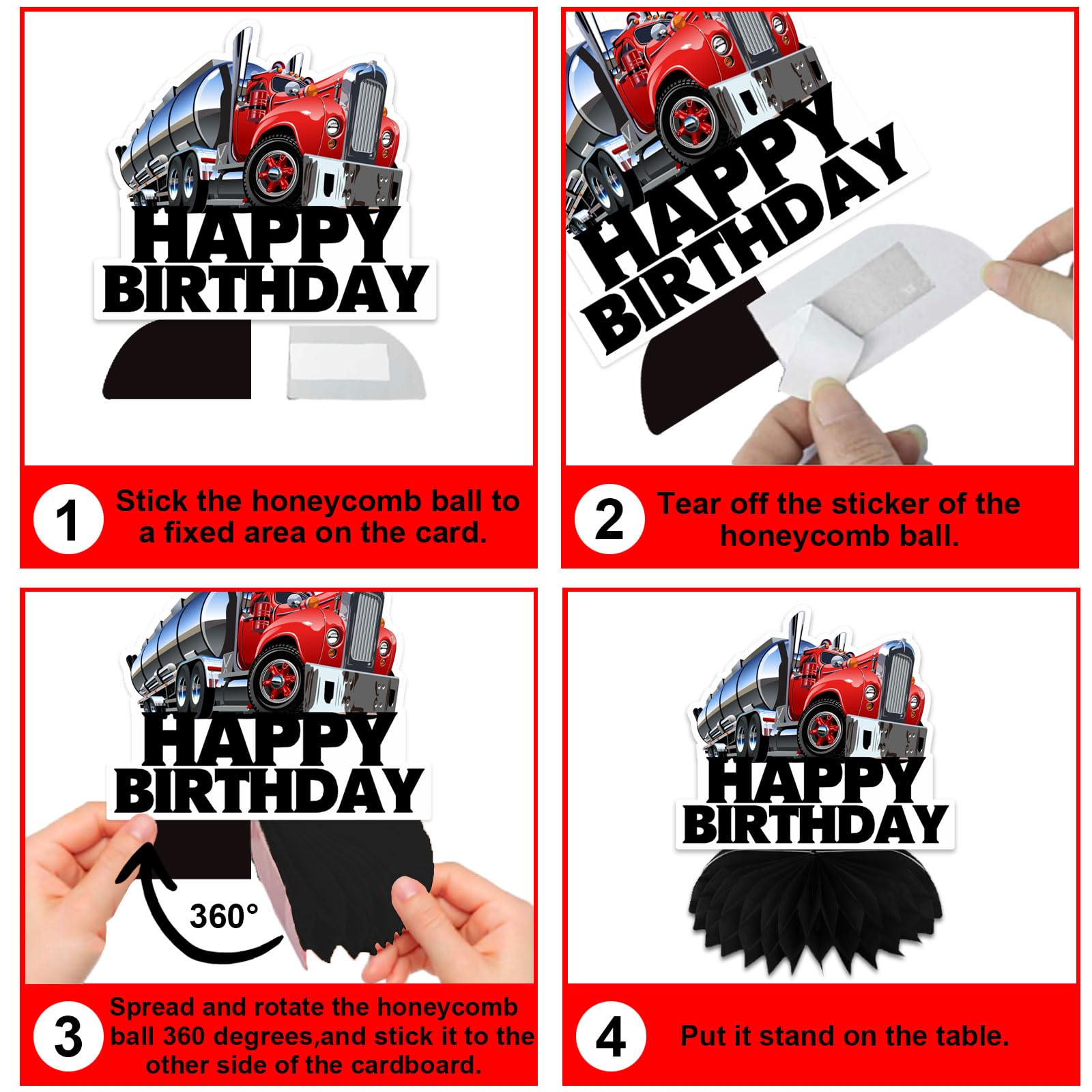 Heavy Trucks Semi Truck Happy Birthday Honeycomb Centerpieces Transportation Theme Decor for 1st Birthday Party Baby Shower Favors Supplies