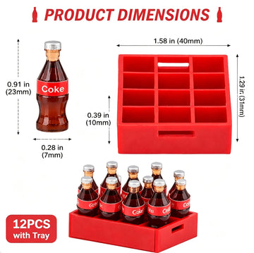 Dollhouse Miniature 12 Piece Soft Drink with Tray,1:12 Dollhouse Kitchen Accessories Miniature RC Car Coke Bottles with Tray - Resin Soft Drink Set