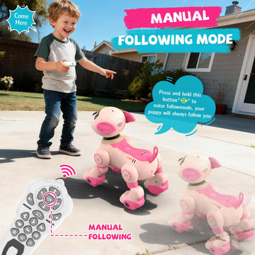 PRANITE Robot Dog Toy for Kids, RC Smart Programmable Robotic Puppy Interactive Touch Music Remote Control Follow Mode Fun STEM Educational Learning