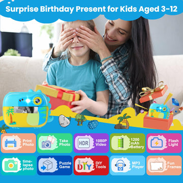 ARNSSIEN Kids Camera Instant Print with 7 Rolls Paper, 2.4" Screen Instant Camera for Kids, 1080P HD Video, Christmas Birthday Festival Present for