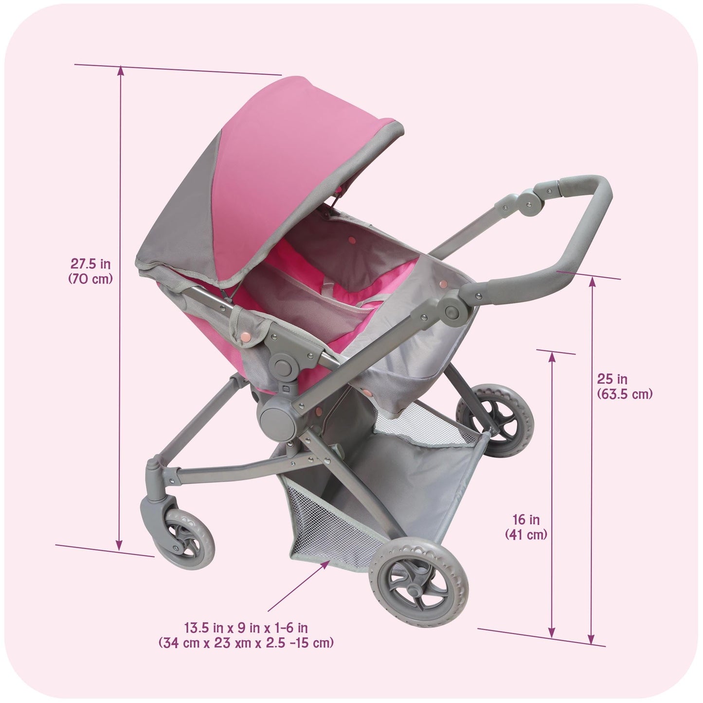 Badger Basket Voyage Twin Carriage Doll Stroller for 18 to 20-Inch Dolls with Rotating Pram Handle and Storage Features - Perfect for Little Mommies