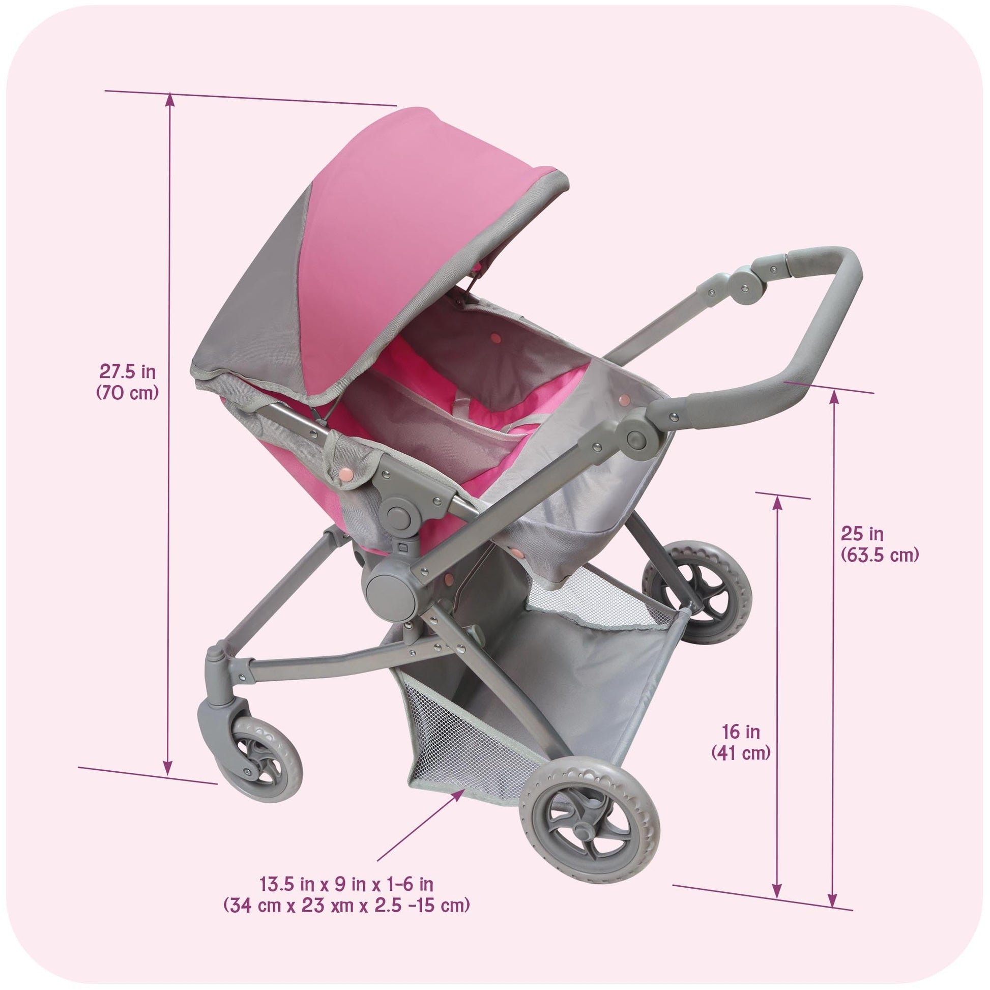 Badger Basket Voyage Twin Carriage Doll Stroller for 18 to 20-Inch Dolls with Rotating Pram Handle and Storage Features - Perfect for Little Mommies