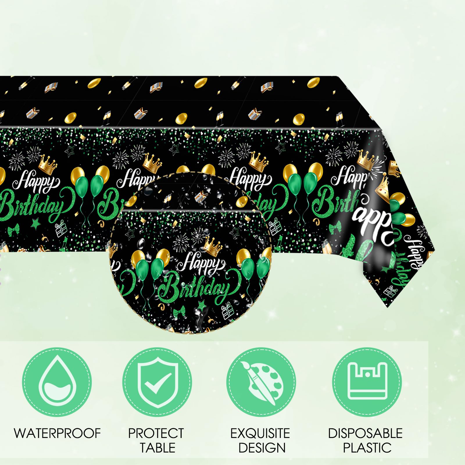 Green Birthday Decorations for Men Boys,Green and Black Party Tableware Set Include Birthday Plates Napkins and Tablecloth,for Mens Boy Bday Party