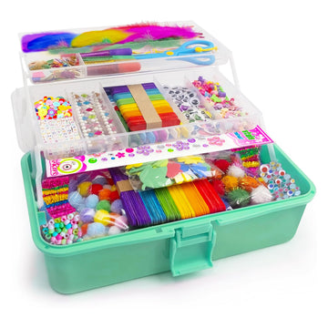 Bobbie Art Arts & Crafts Box - 3000+ pcs Deluxe Craft Supplies Box Green - Art Crafting Kit Birthday Gifts for Kids, School Supply for Ages 4-12