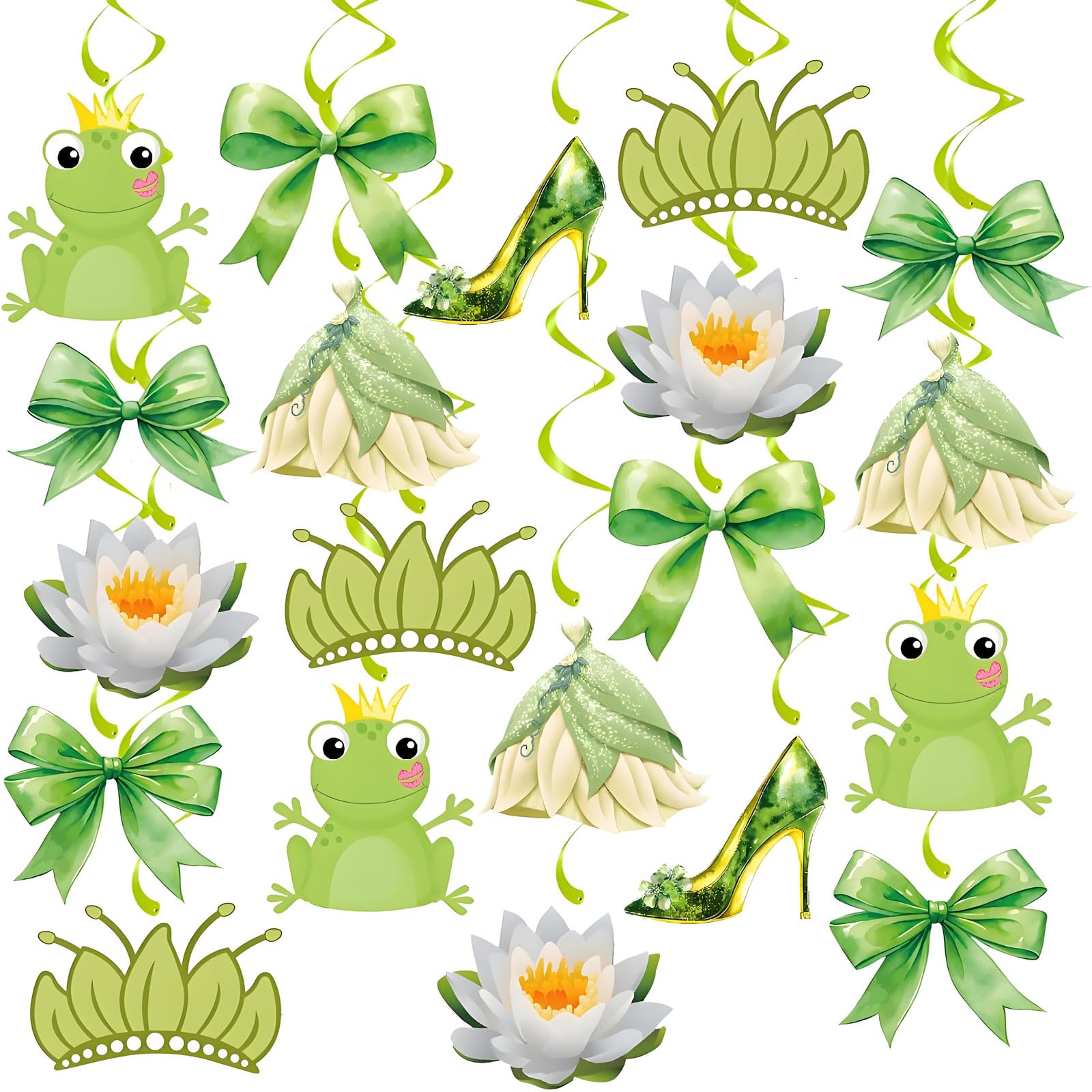16PCS Cute Cartoon Frog Birthday Party Supplier Hanging Swirls, Green Party Decorations Streamers
