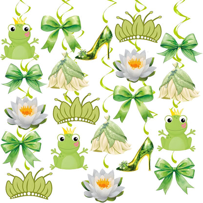 16PCS Cute Cartoon Frog Birthday Party Supplier Hanging Swirls, Green Party Decorations Streamers