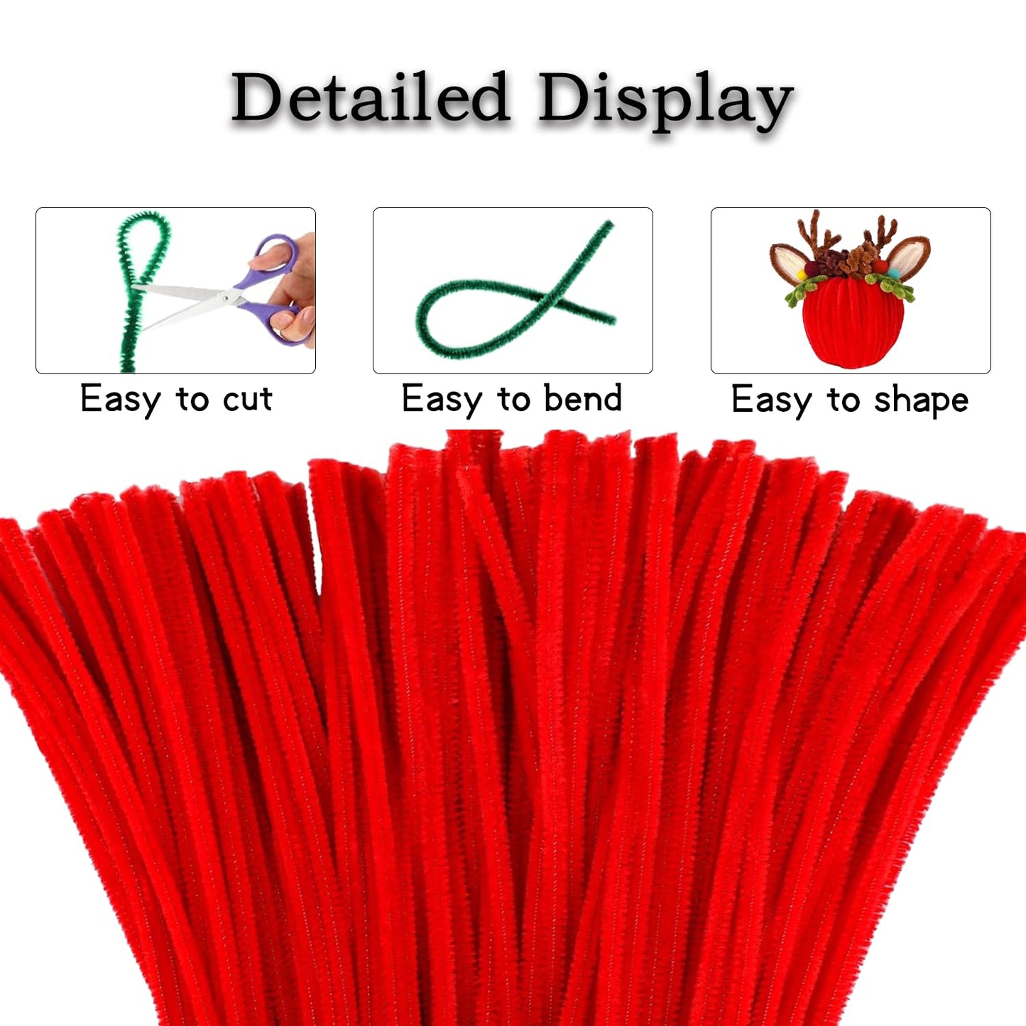 DVKKHD 100 Pcs Red Pipe Cleaners Bulk, 8mm Chenille Stems for DIY Craft