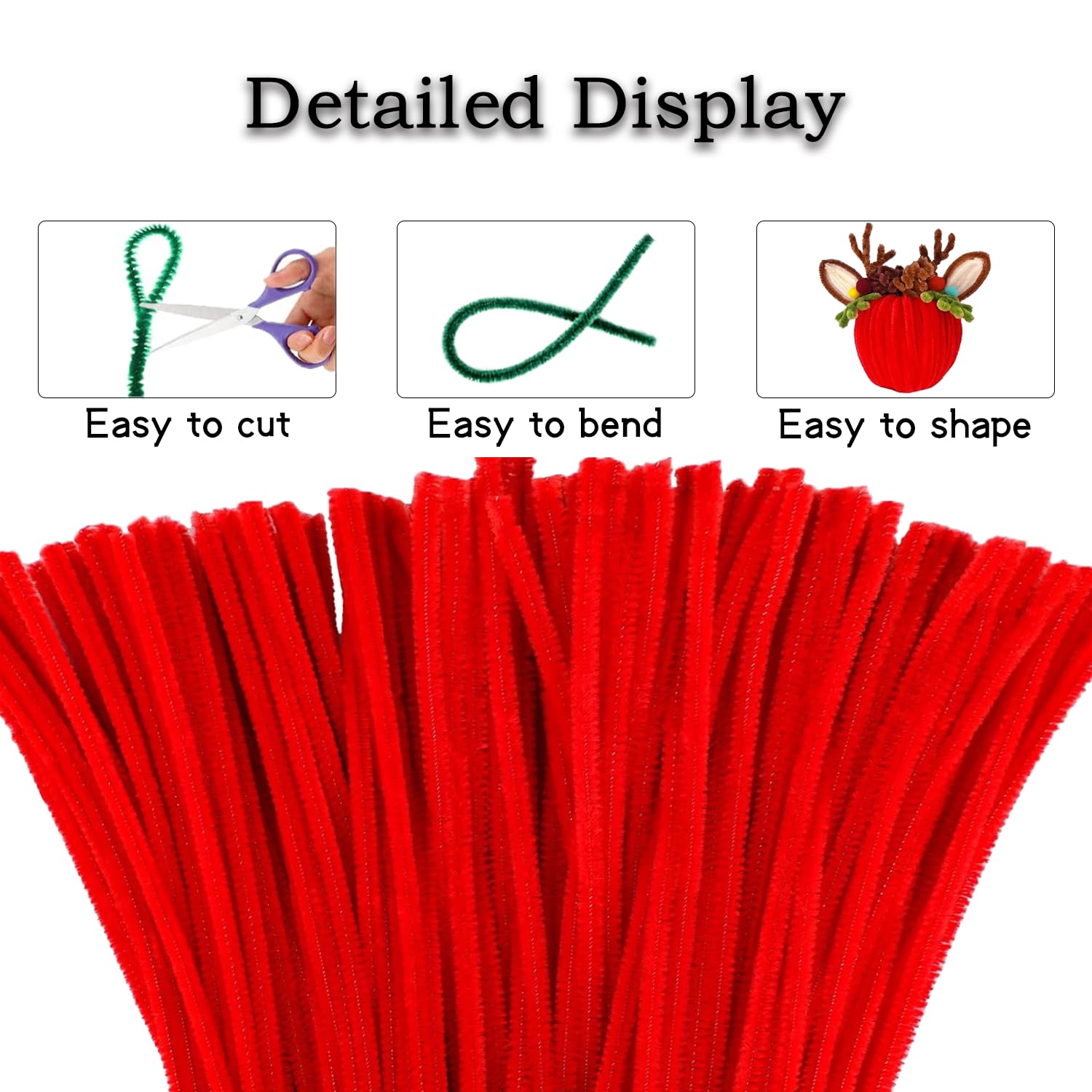 DVKKHD 100 Pcs Red Pipe Cleaners Bulk, 8mm Chenille Stems for DIY Craft