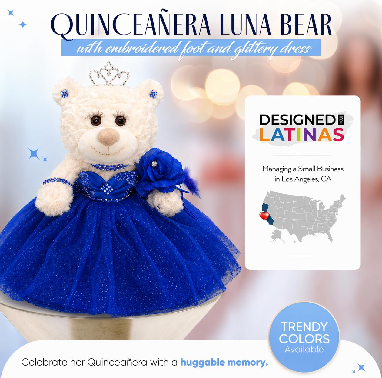 12" Quinceañera Bear Centerpiece Doll w/ Elegant Layered Tulle Dress, Adjustable Stand Included - Quinceanera Decorations Gift, Oso de Peluche para 15