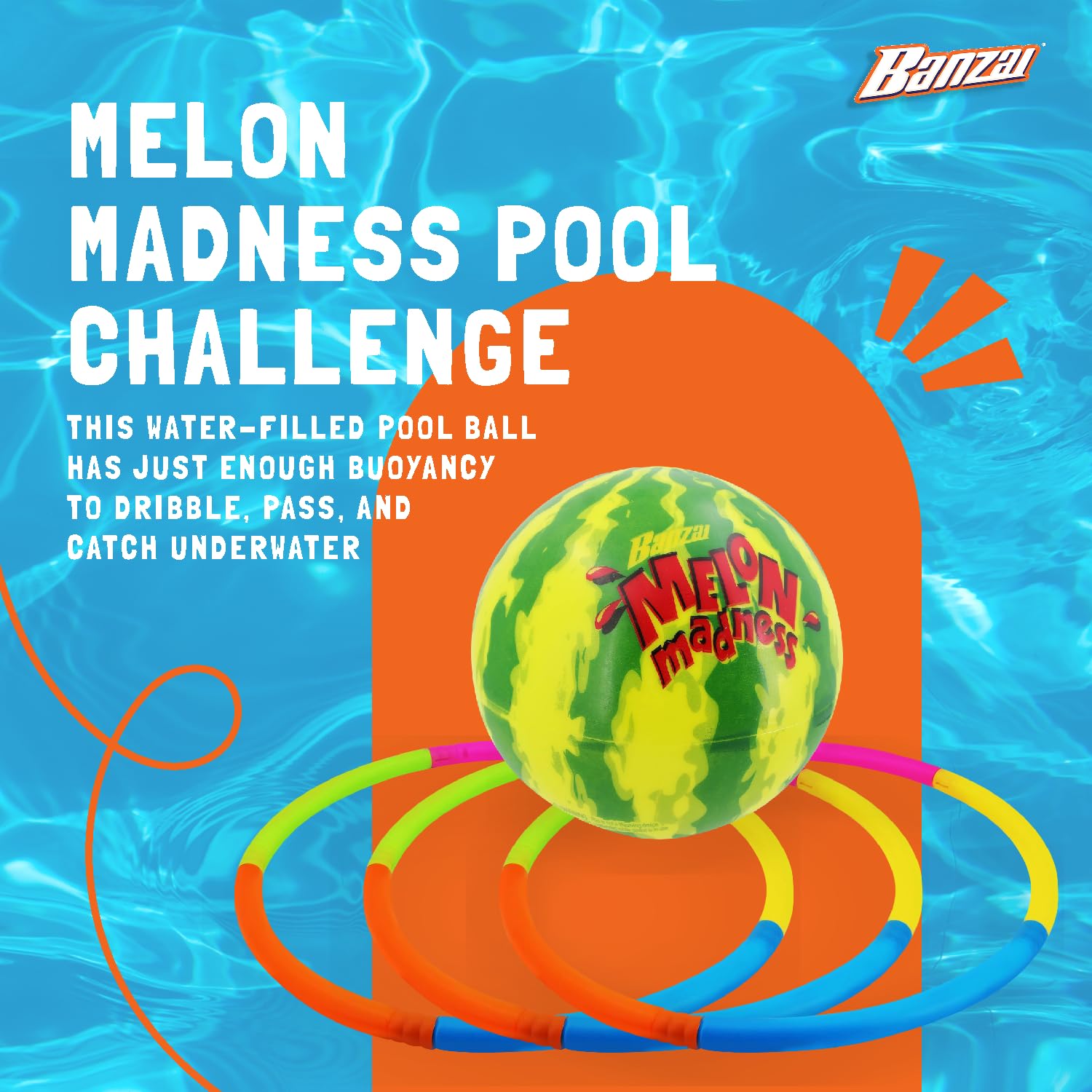 BANZAI Melon Madness Challenge - Underwater Ball Set 3 Hoops - Kids