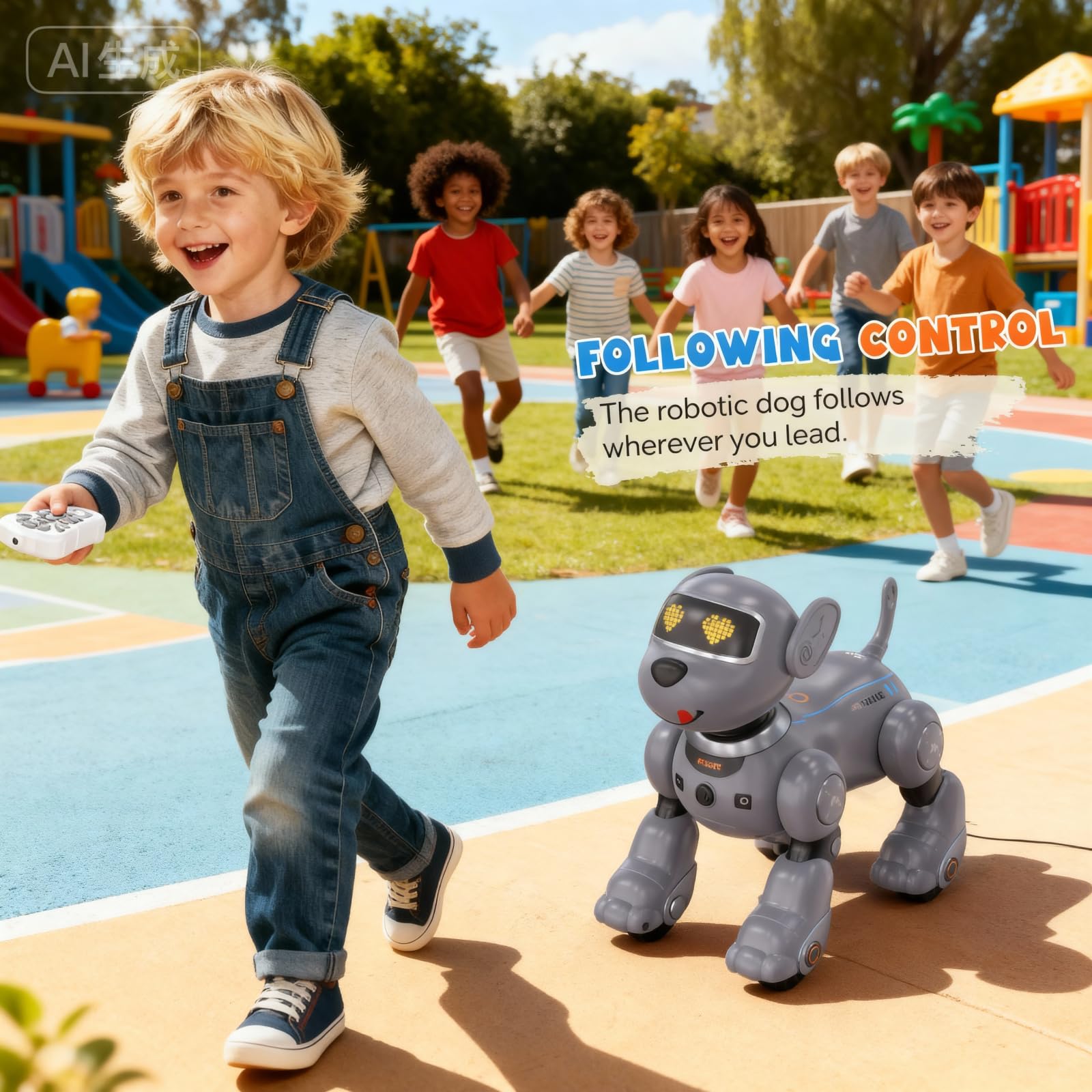 PRANITE Robot Dog, Programmable Remote Control Dog Toy for Kids with One-Key Following, Voice Control, Touch, Dance, Sing, Smart RC Stunt Puppy Toy