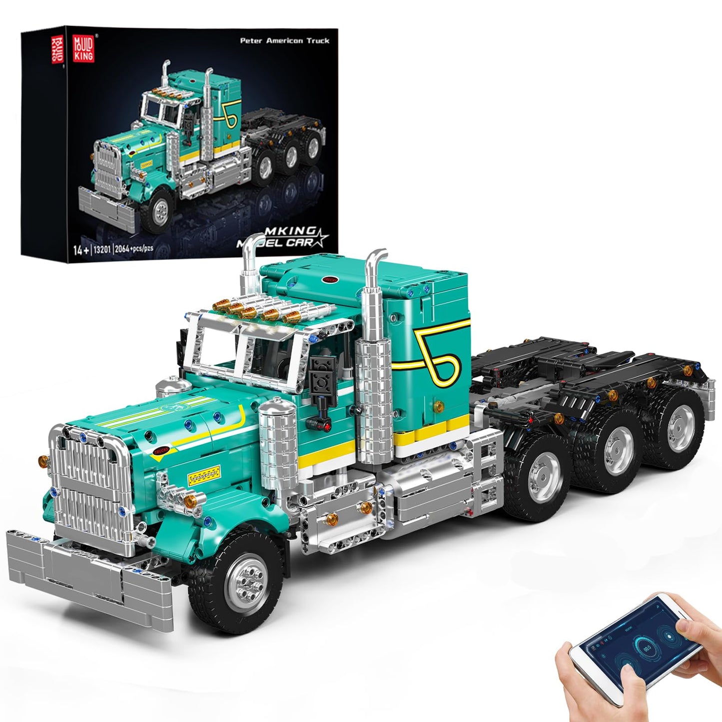 Mould King 13201 Semi Truck Building Set, Flatbed Truck Toy with 3 Motors, Collectible Car Model to Build and Display, Buildable Gifts for Adult (2064