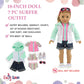 18 Inch Doll Swimsuit Set 7 Piece Beach Surfer Outfit - Emily Rose Rash Guard Denim Shorts Sunglasses Sandals - Doll NOT Included - Fits American Girl