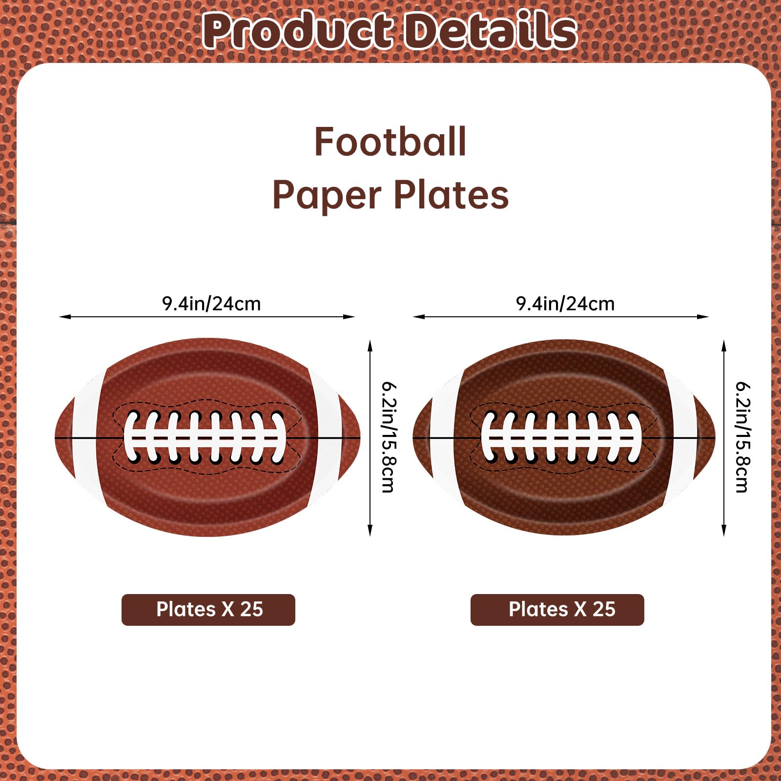 50 Pcs Football Plates - Rugby Shape Design Paper Plate, Disposable Dinner Dessert Paper Plates Tableware Set for Football Party Supplies Birthday