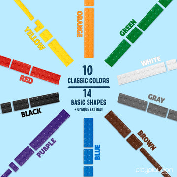 Play Platoon 1100 Pieces Building Bricks Set - 10 Classic Color Blocks - Bulk Building Blocks Compatible with Major Brands - 14 Different Shape Bricks