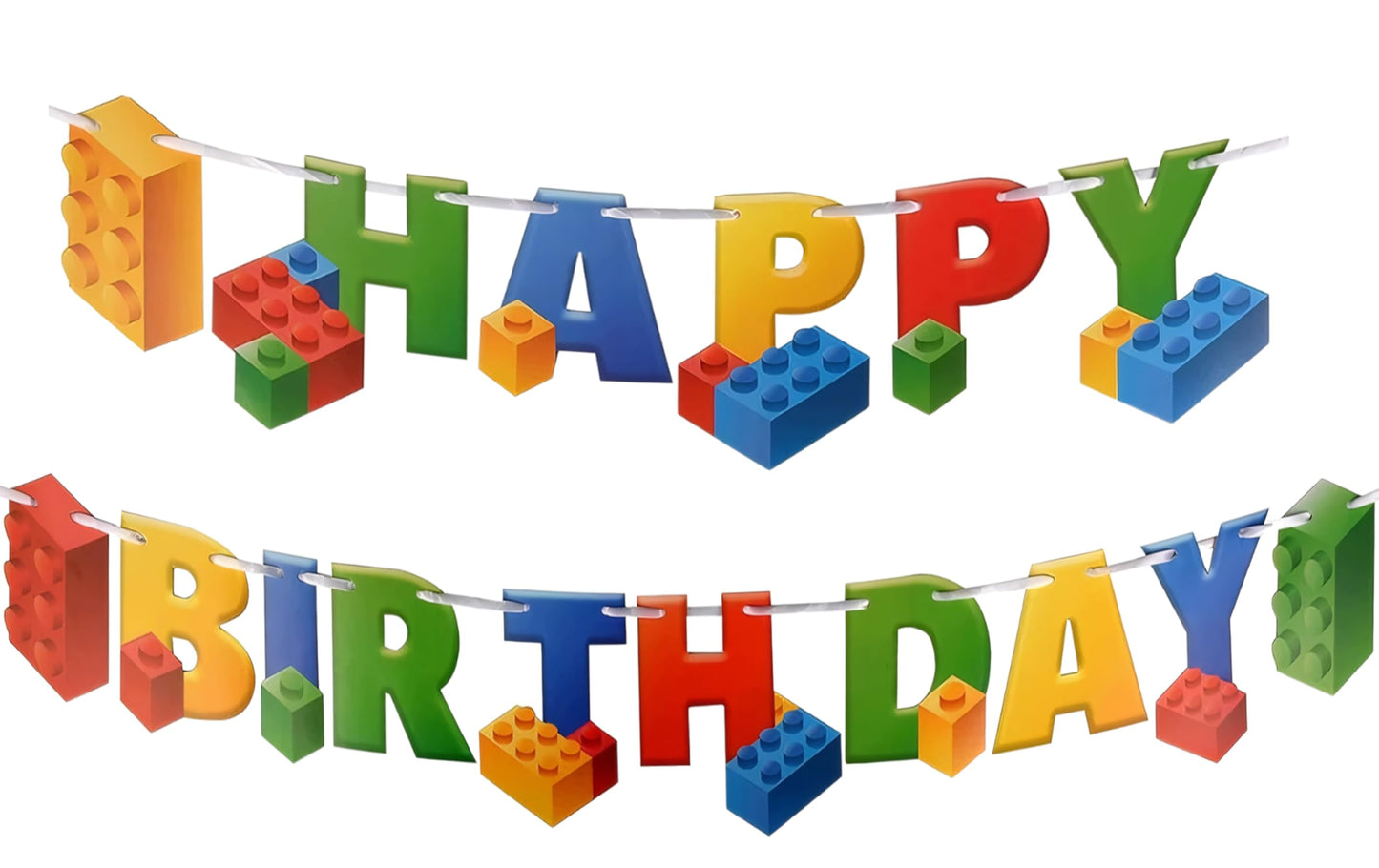 Building Block Birthday Party Banner, 7 ft Brick Theme Decorations