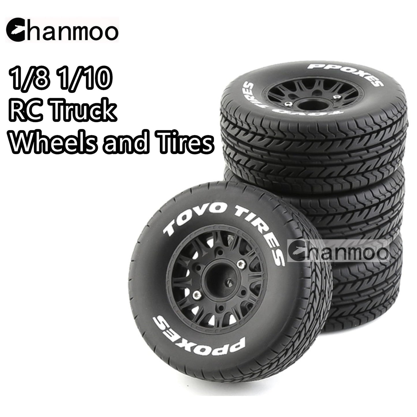 Chanmoo 1/10 RC Short Course Truck Tires And Wheels With 12mm 14mm 17mm Hex 113mm 1/8 Rubber Tyres For 1/8 or 1/10 Scale On Road Car HSP Sonic 94102