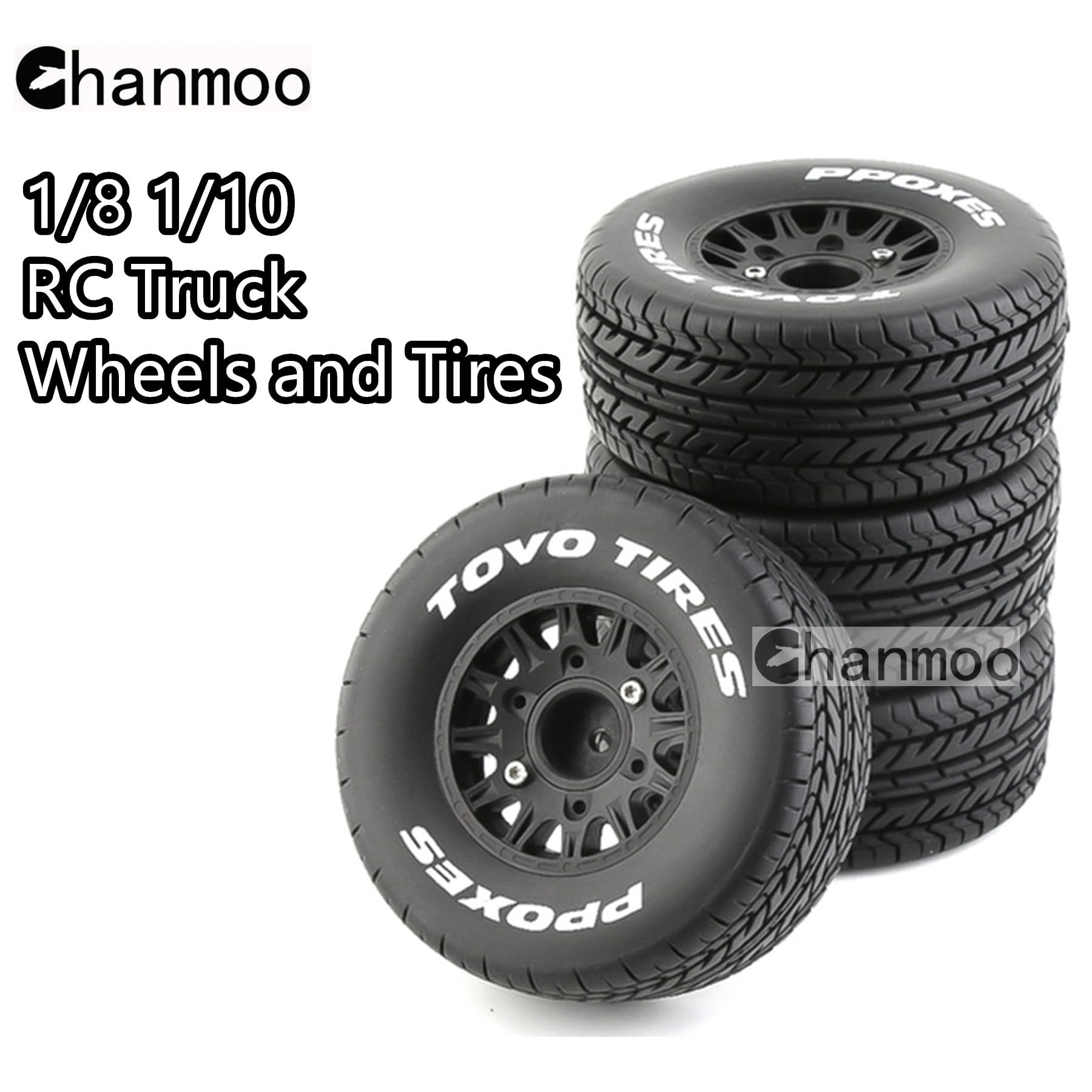 Chanmoo 1/10 RC Short Course Truck Tires And Wheels With 12mm 14mm 17mm Hex 113mm 1/8 Rubber Tyres For 1/8 or 1/10 Scale On Road Car HSP Sonic 94102