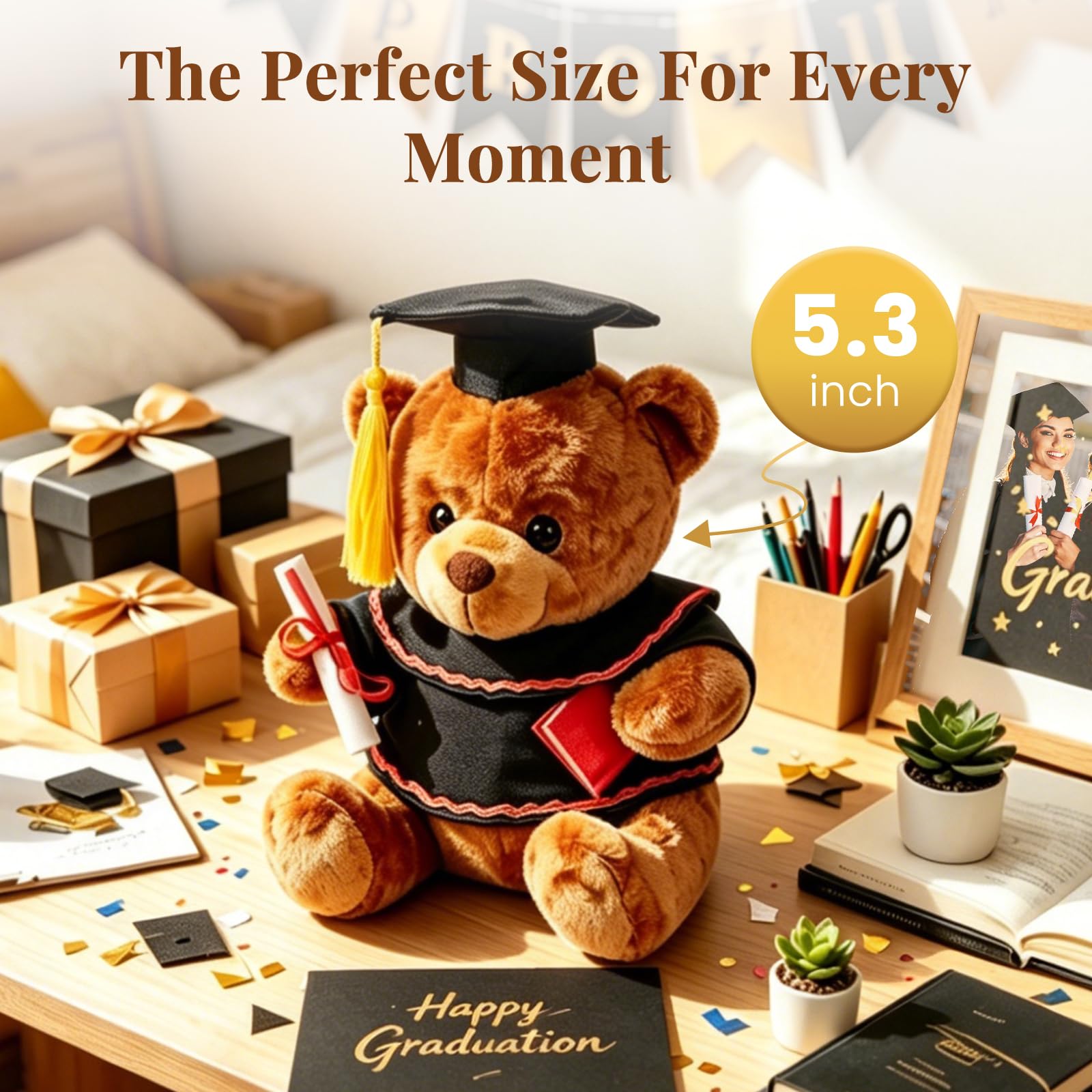 Yixiang 2026 Graduation Teddy Bear, 5.3 Inch Cute Stuffed Animal with Grad Cap, Diploma and Props, Pre-k Graduation Gift for Her and Him, Perfect