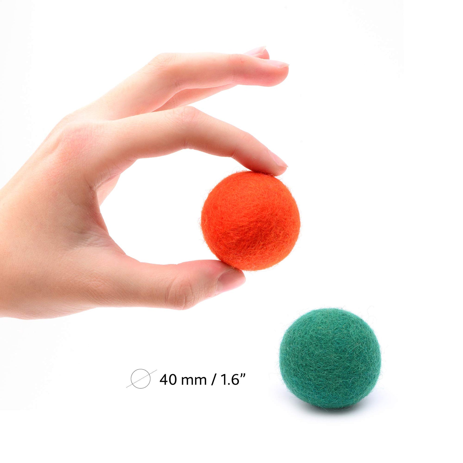 Glaciart One Felt Balls, Wool Pom Poms (10 Pieces) 4 Centimeters - 1.6 Inch, Handmade Felted 10 Colors (Red, Blue, Orange, Yellow, Green, Pink