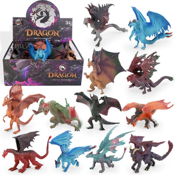 Liberty Imports 12 Pcs Dragon Toy Figures, 5" Large Realistic Hand Painted Mythical Figurines, Assorted Designs for Kids Party Favors & Cake Toppers