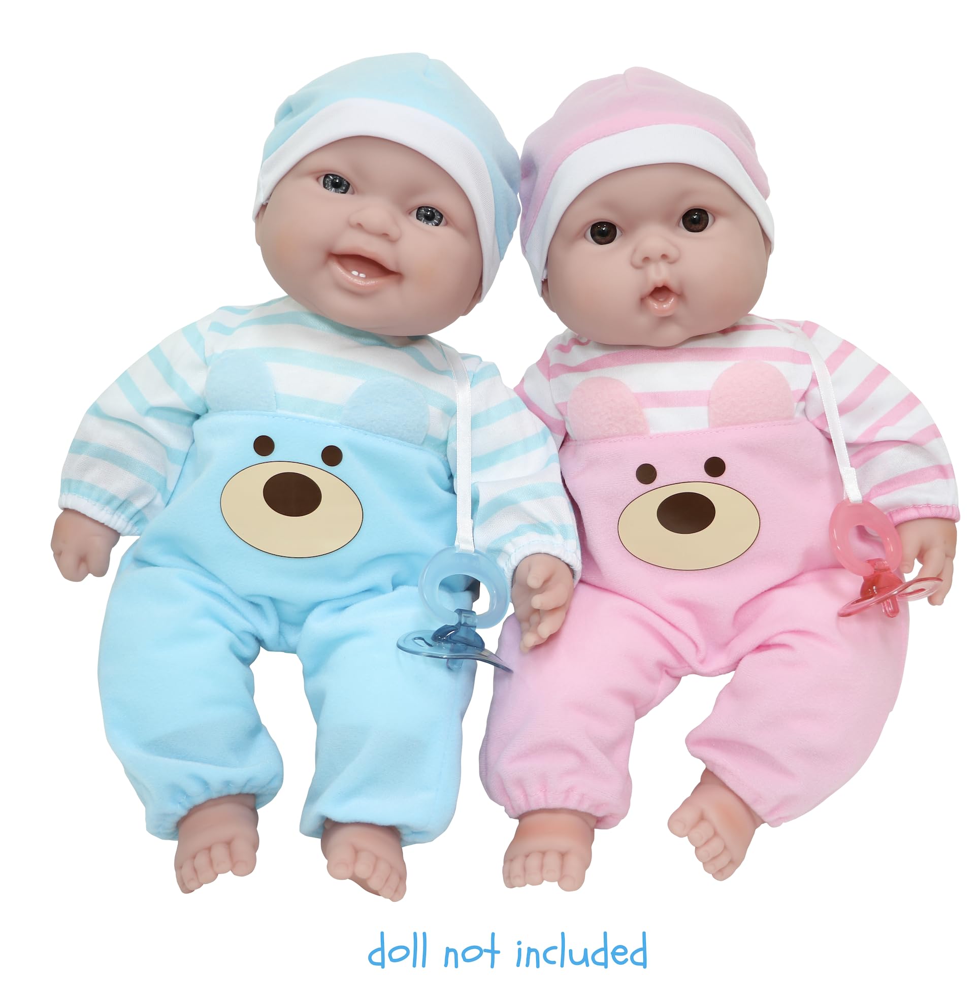JC Toys | Pink Bear Onesie | Baby Doll Outfit + Hat + Pacifier | | Ages 2+ | Fits Dolls 12"- 14"