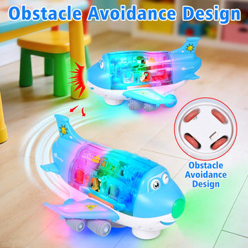 Toy Airplane for Toddlers 2-4 3-5 With Sounds and Light Up Toys, 360°Freedom Operated Automatic Bump Autism Sensory Toy Plane Toddler Boy Toys