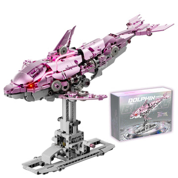 Myth Qholve Mechanical Pink Dolphin Building Blocks Set Hand-Operated Motion, Detailed Gear Design, Display & Play Model Futuristic Ocean Animal Model