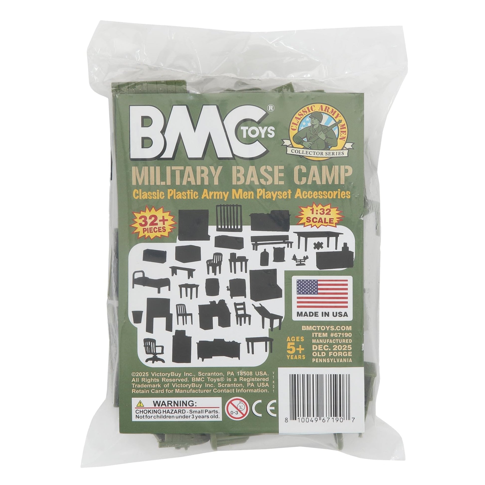BMC Classic Marx Military Base Camp - 32pc Plastic Army Men Playset Accessories