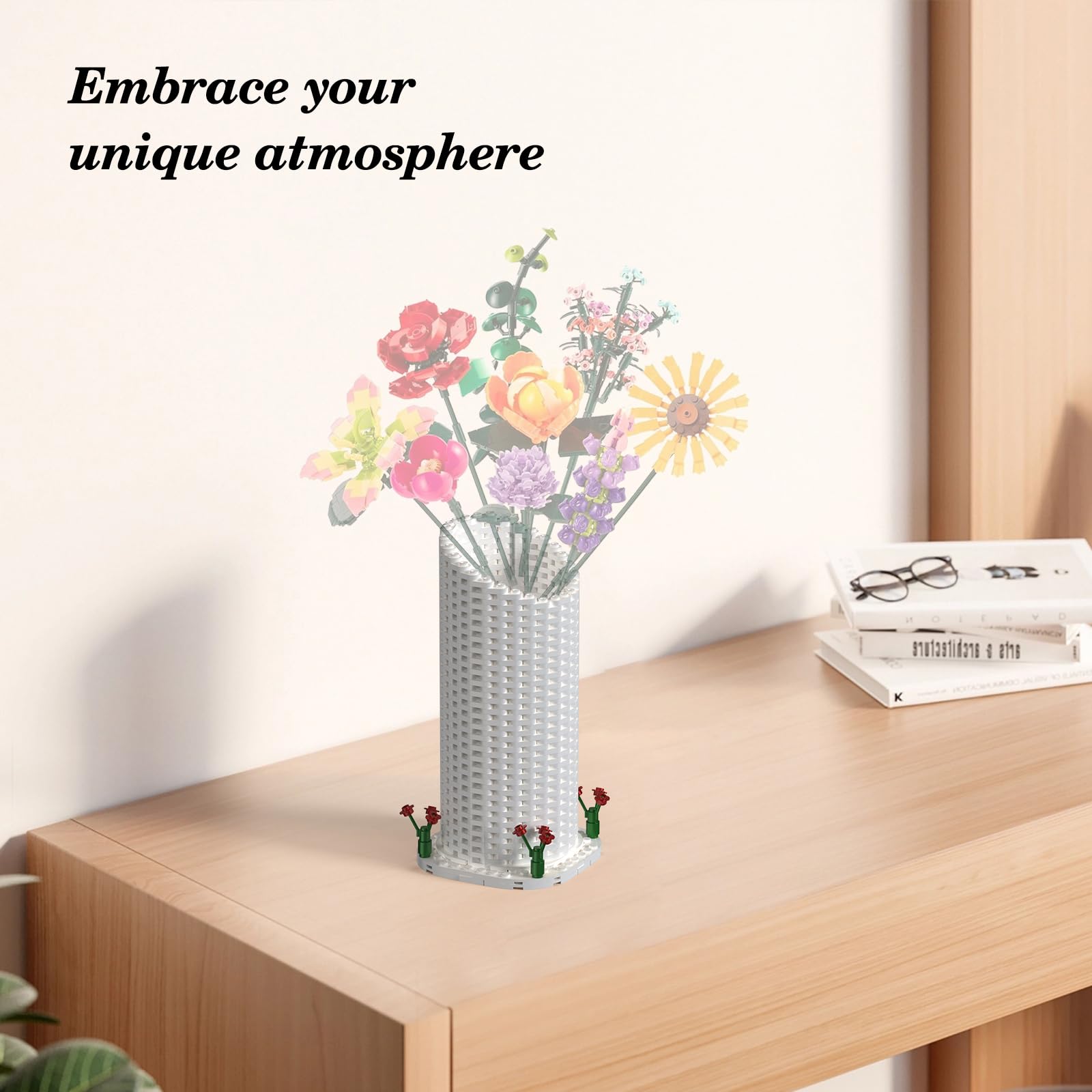 Vase Building Set, White Vase for Roses Flowers Bouquet 10328 10342, for Women Adult Flower Lovers, Christmas, Valentine's and Mother's Day