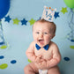 BASCT Blue and Cream 1/2 Birthday Hat for Baby Boys - Halfway to One Birthday Crown, Light Blue Felt Number Half Bday Decorations, 6 Months Milestone