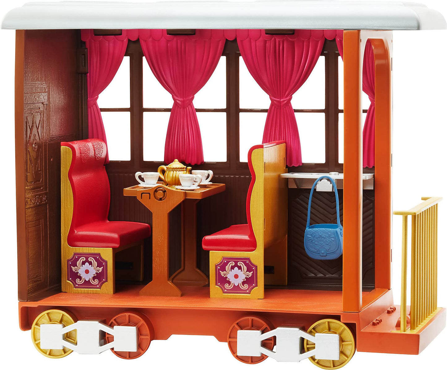 Mattel Spirit Untamed Lucky’s Train Home Playset, Train with Rolling Wheels Balcony, Dining Accessories, Lucky Doll (7-in), Spirit (Approx.8-in) &