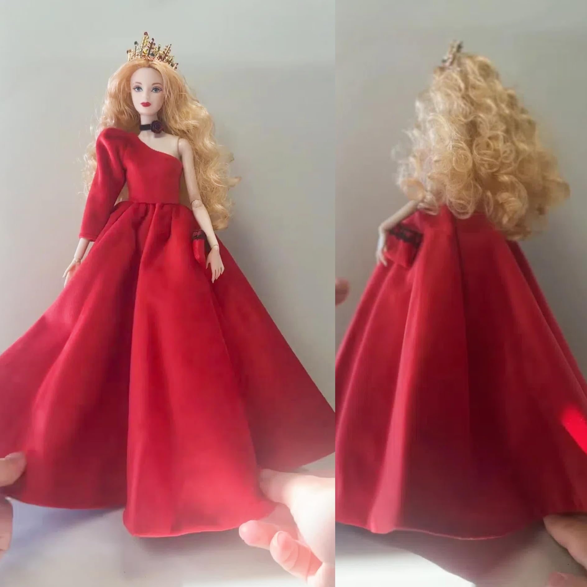 Luxury Fashion Doll Evening Dress Set, Red Velvet Gown with Black Accessories, 11.5-12 Inch Doll Size(Queen's Dress Playline