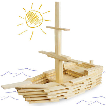 Imagination Generation Constructables! Pine Wood Building Planks, 150 Pieces - Educational Tinker Toys for Kids & Teens - STEM Stacking Blocks