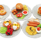 5 Pieces Burger, Egg Benedict,Omelet,Bagels and Pancake Dollhouse Miniatures Food Breakfast Miniatures Food Set On Ceramic Plate for Home Kitchen