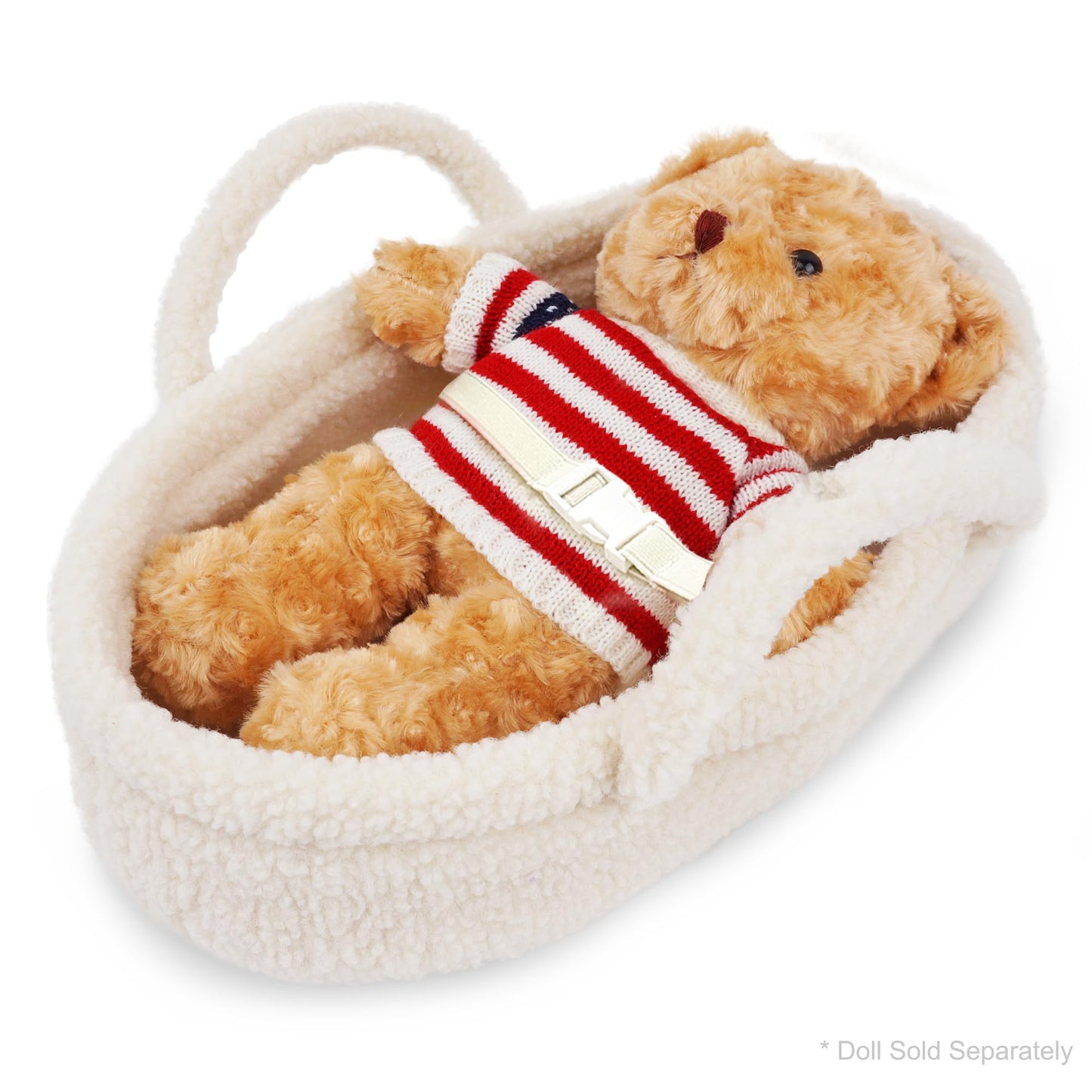 June Garden Cozy Dream Doll Bassinet - Baby Doll Portable Carrier - Fits for American Girl Dolls or Teddy Bears up to 18" - Cream White