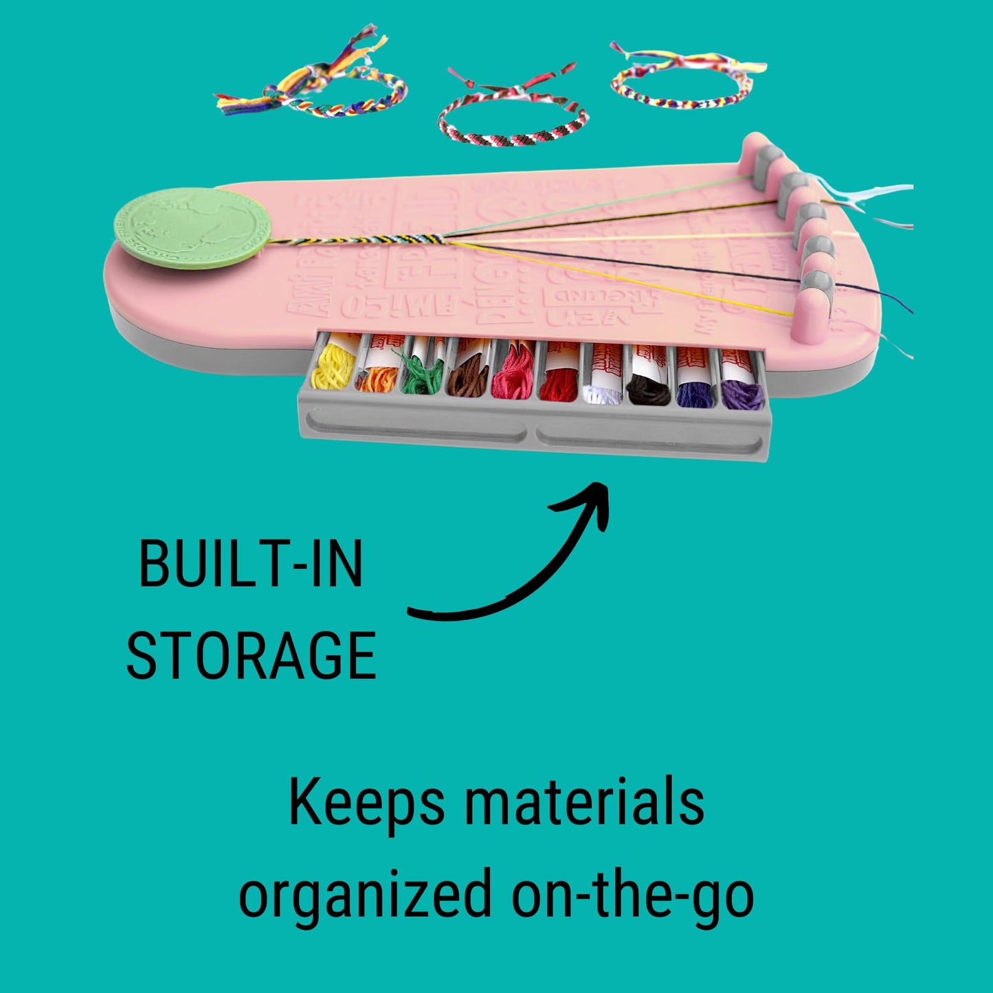 Choose Friendship Bracelet Making Kit - 20 Pre-Cut Threads, Portable Loom with Storage, Makes 8 Bracelets, Craft Gift for Kids Ages 8+, Blush Pink