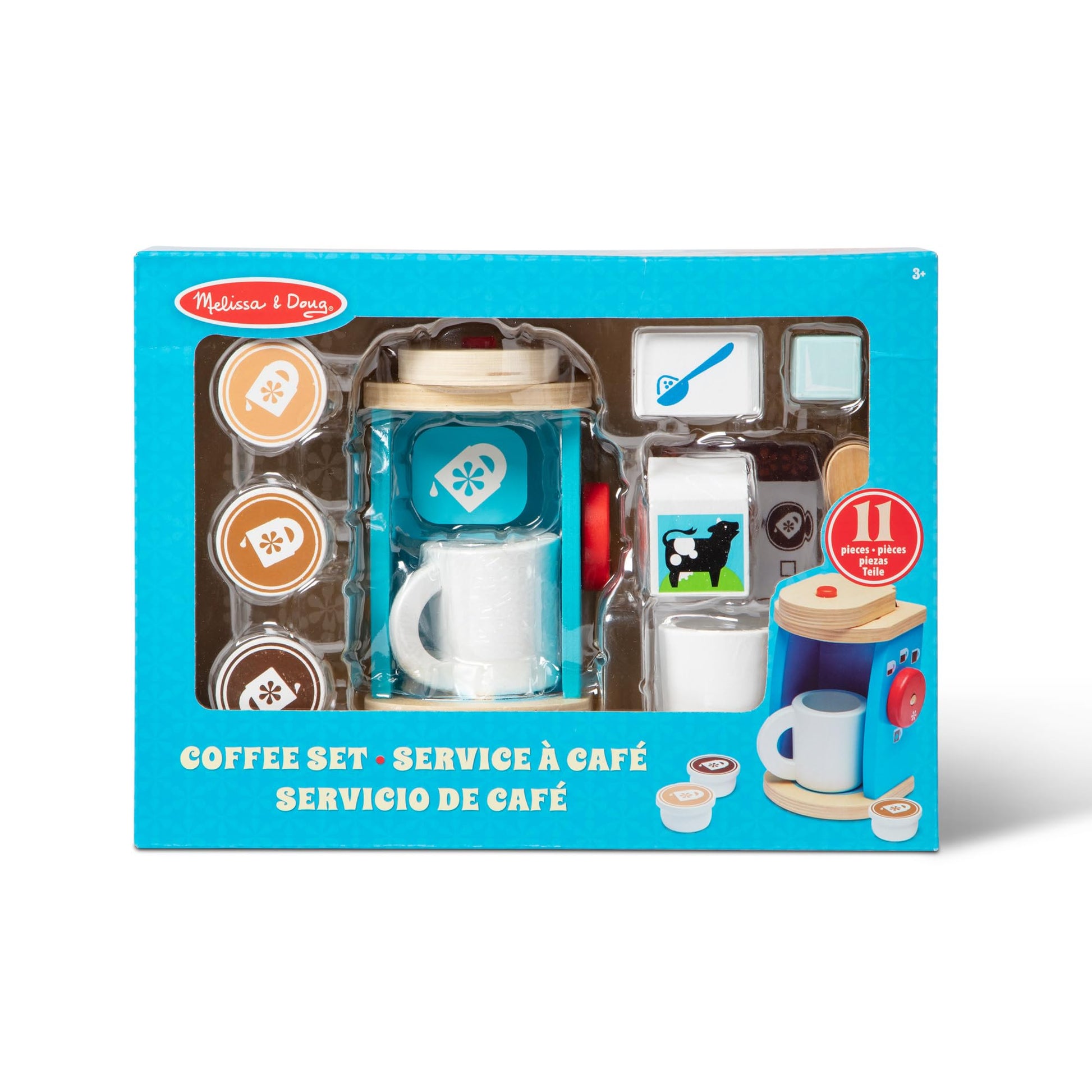 Melissa & Doug 11-Piece Brew and Serve Wooden Coffee Maker Set - Play Kitchen Accessories