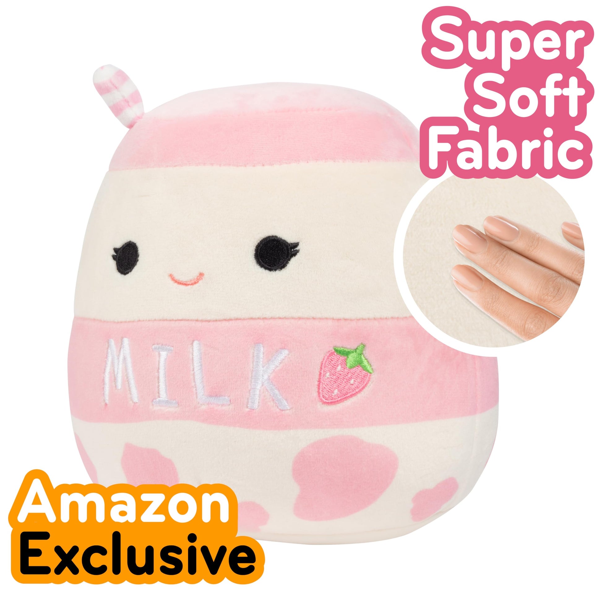 Squishmallows Original 8-Inch Amelie The Strawberry Milk - Official Jazwares Plush - Collectible Soft Squishy Food Stuffed Animal Toy - Gift for Kids