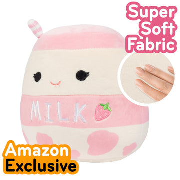 Squishmallows Original 8-Inch Amelie The Strawberry Milk - Official Jazwares Plush - Collectible Soft Squishy Food Stuffed Animal Toy - Gift for Kids