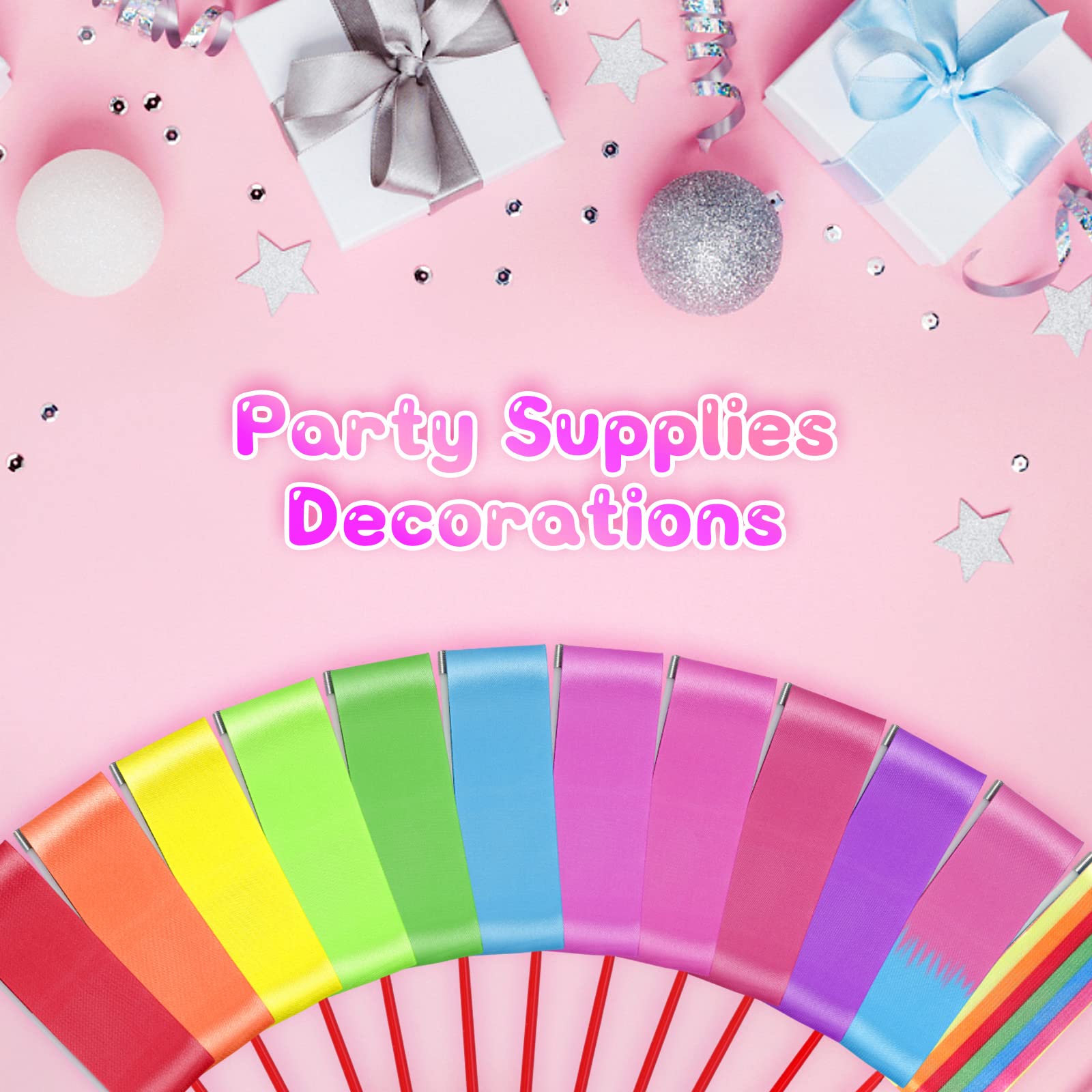 HiUnicorn 12PCS Rainbow Dance Wands Ribbon Streamers for Kids Gymnastics Rhythmic Dancing Twirling Sticks Silks Wands for Girls Circus Carnival