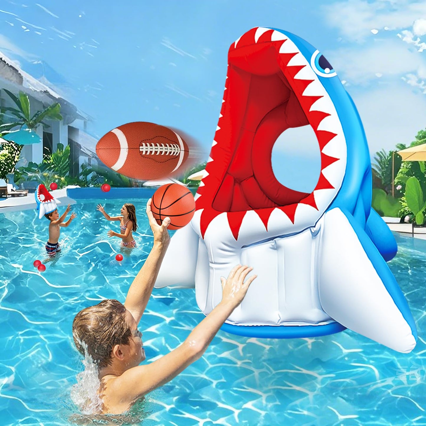 Shark Pool Toys, 3-in-1 Inflatable Pool Floats Kids Outdoor Water Games